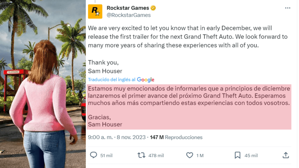 El primer tráiler de GTA 6 por fin tiene fecha de estreno