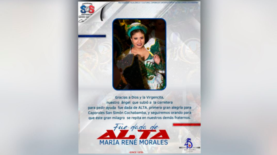 Una fraterna de los Caporales San Simón fue dada de alta después del accidente de tránsito