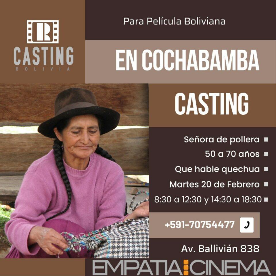 La agencia de casting de Cochabamba, Romeli Casting Bolivia, junto a la productora audiovisual Empatía Cinema están en búsqueda de una mujer de pollera para ser la actriz protagonista de una película boliviana.