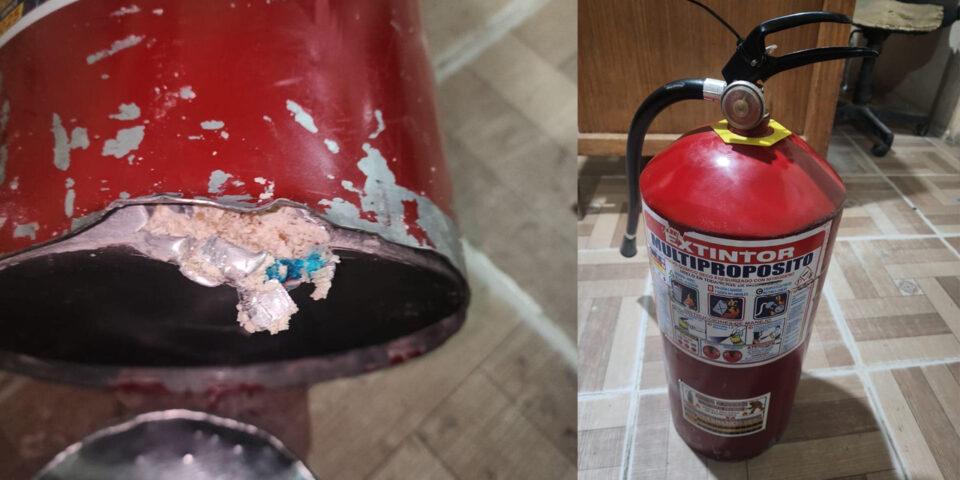 Capturan a dos colombianos con 12 kilos de pasta base de cocaína oculta en un extintor