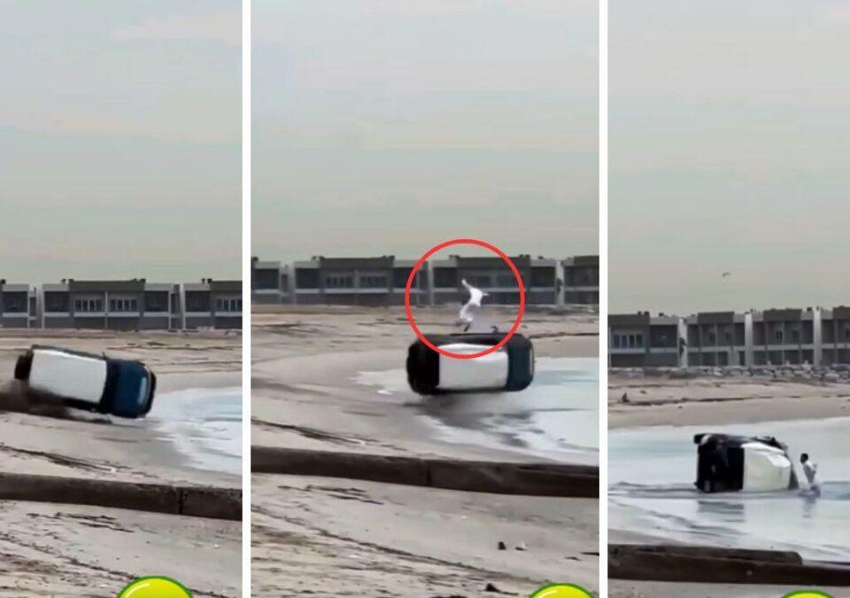 Hombre salió volando tras volcar su coche en la playa de Kuwait