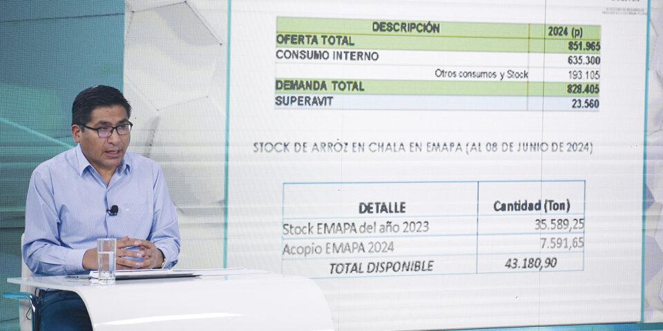 Stock de arroz es superior a 851 mil toneladas y sobrepasa la demanda interna