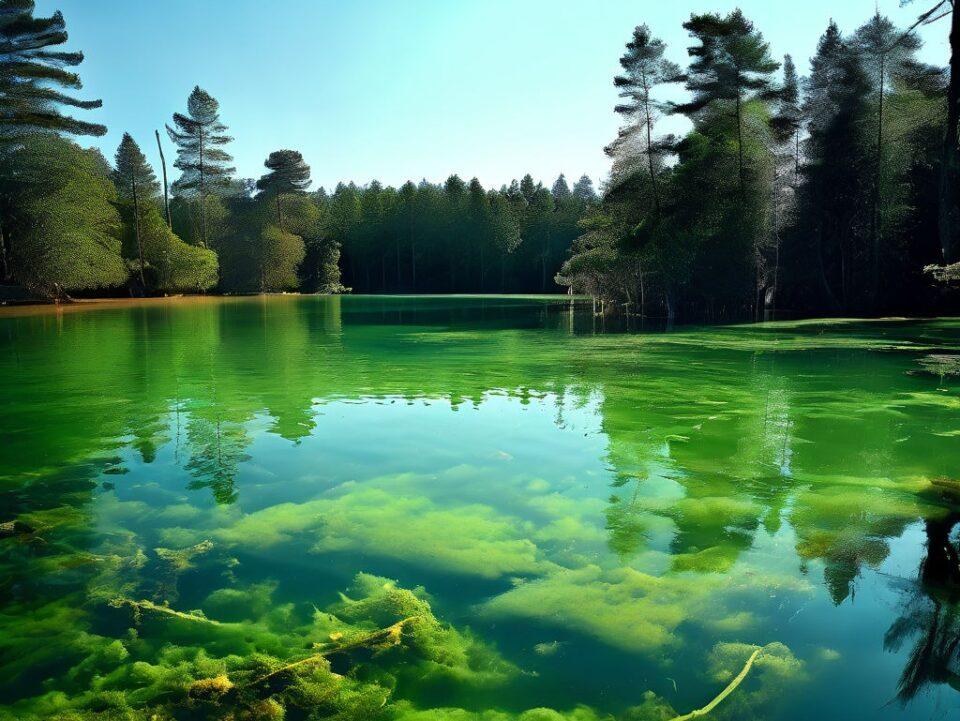 Empresa limpia un lago infestado con cianobacterias