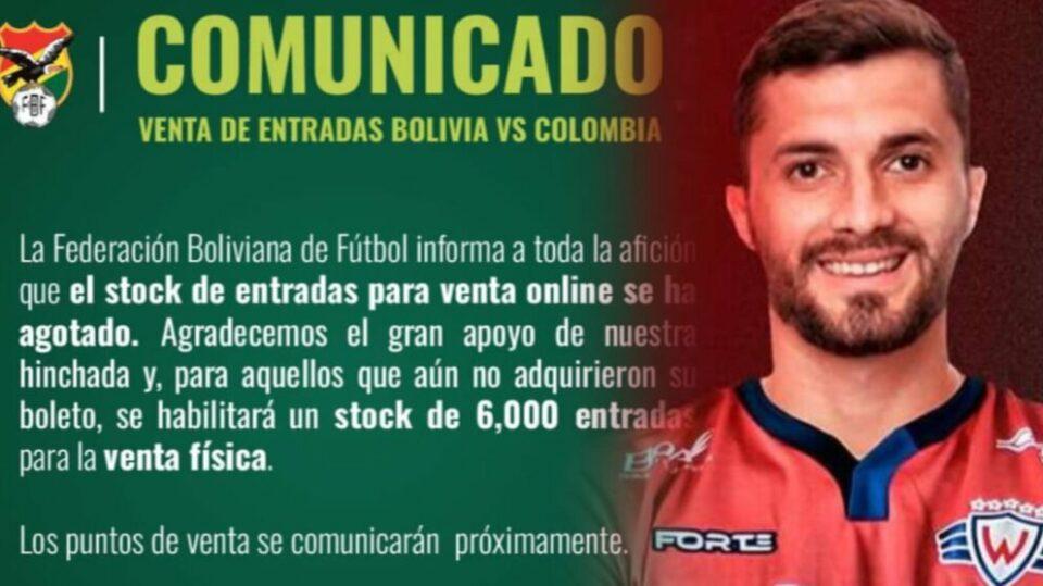Se agotaron las entradas online para el duelo Bolivia vs Colombia; FBF habilitará venta física de 6.000