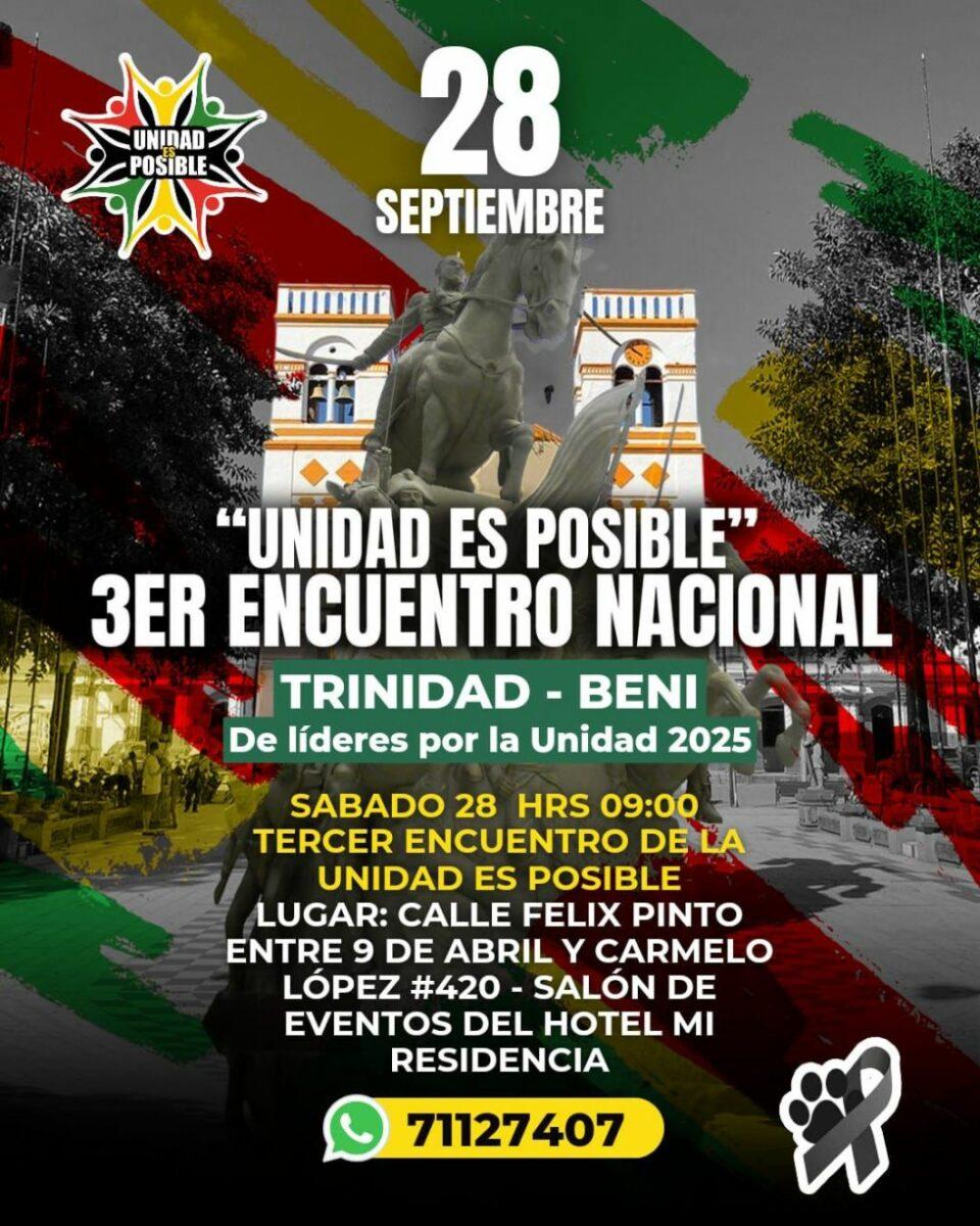 Anuncian el Tercer Encuentro Nacional de Líderes por la Unidad en Beni