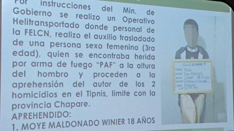 Detienen a hombre en Cochabamba: acusado de asesinar a dos hombres y herir a una mujer