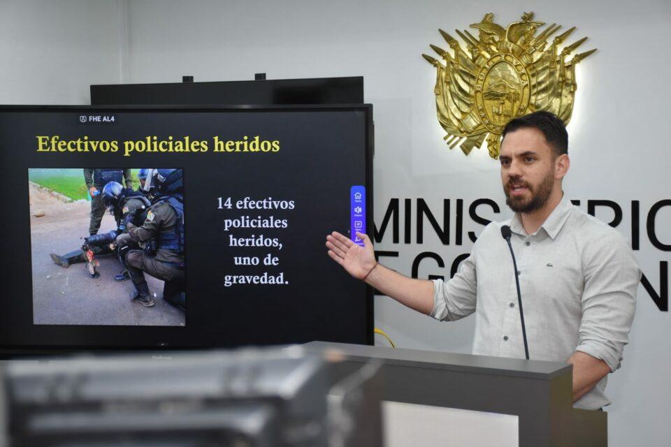 El Gobierno reporta 14 policías heridos; uno está en cirugía tras la explosión de una dinamita
