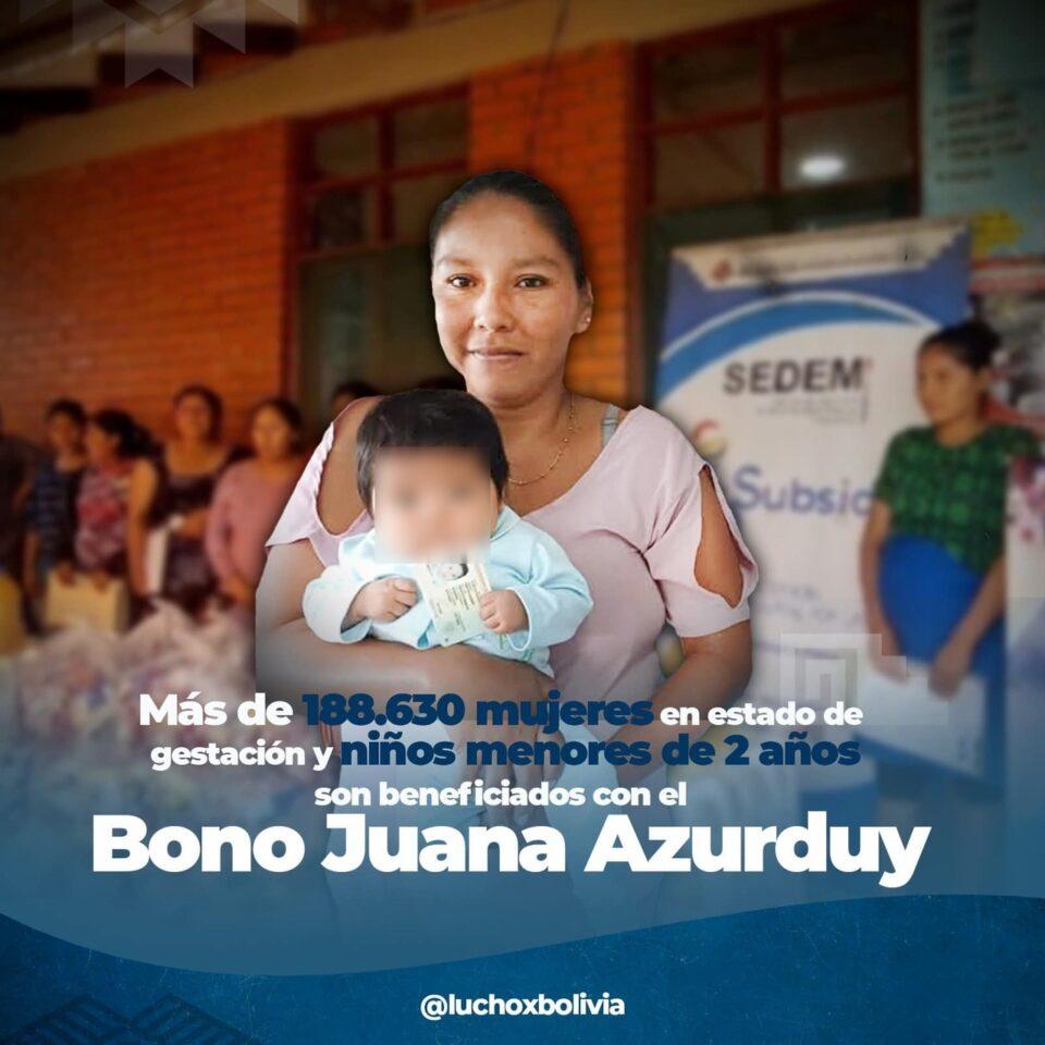 Bono Juana Azurduy beneficia a más de 188.630 mujeres y niños con Bs 165,2 millones