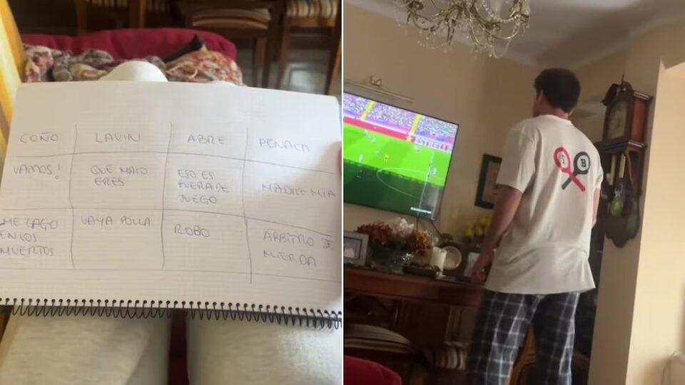 Hizo un bingo con todo lo que su novio iba a gritar durante un partido de fútbol y no falló