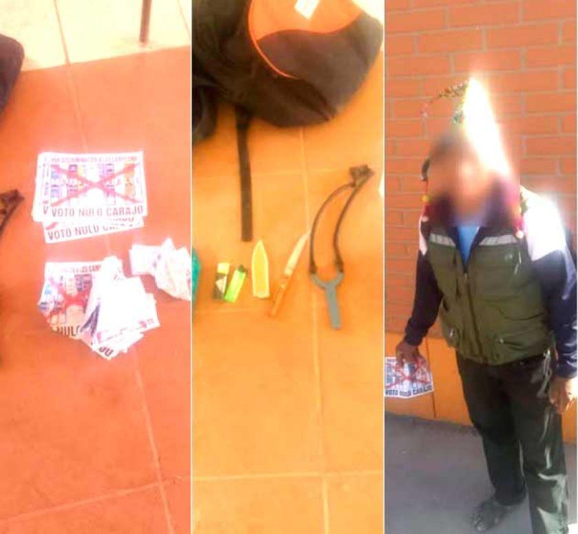 Fue detenido por promover campaña de voto nulo y manejar un cuchillo