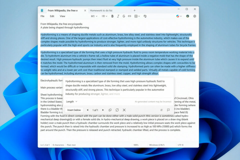 Windows deja atrás la simplicidad del Bloc de Notas para sumarse a la IA
