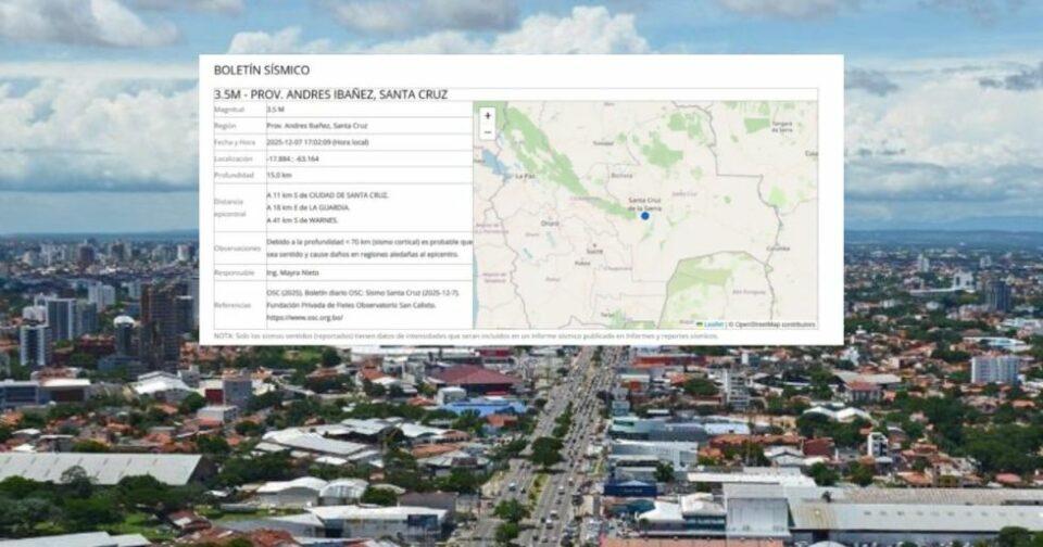 Observatorio San Calixto registra temblor en la provincia Andrés Ibáñez de Santa Cruz