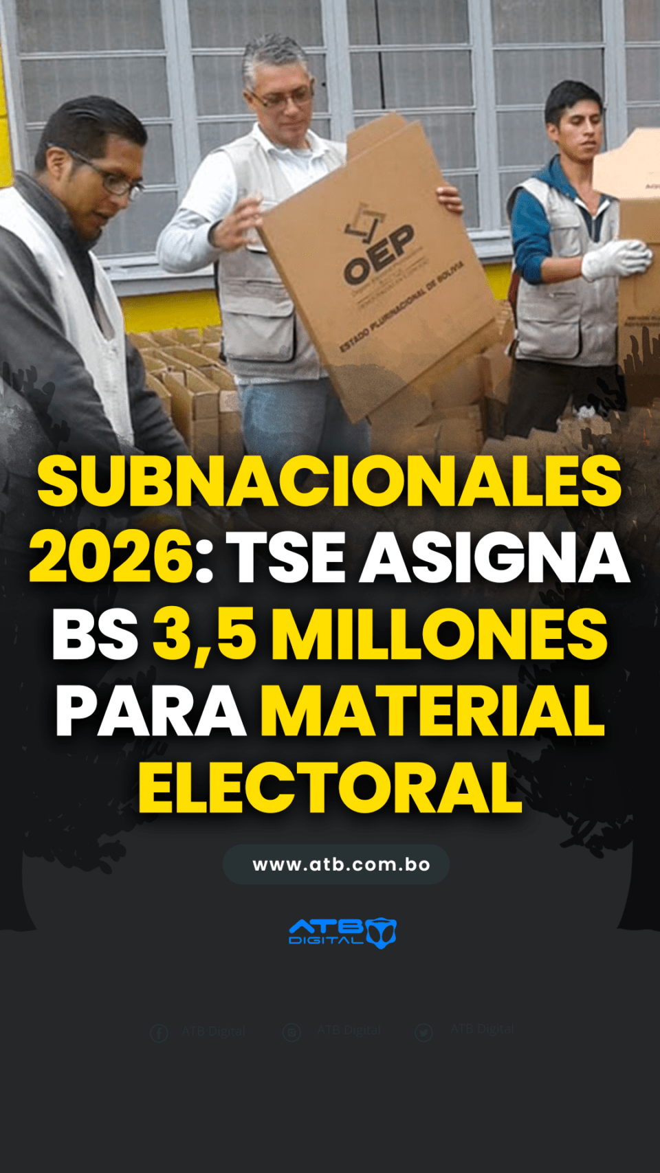 Subnacionales 2026: TSE asigna Bs 3,5 millones para material electoral