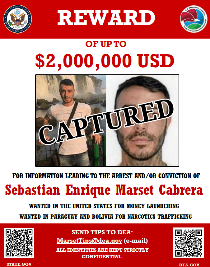 INL de EEUU: "El reinado de terror y caos de Sebastián Marset ha terminado"